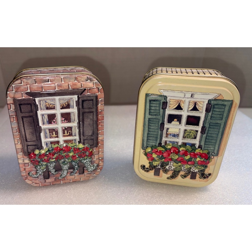 Vintage Keller Charles Window Box Flower Tins Set - Brick & Cream Cottage Storag